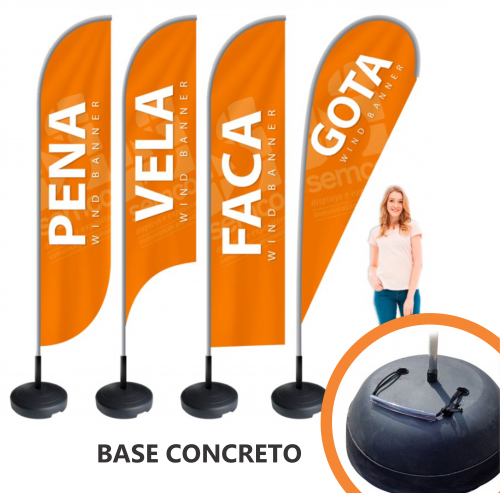 Wind Banner Completo 2.50m altura (Bandeira + Haste + Base concreto)